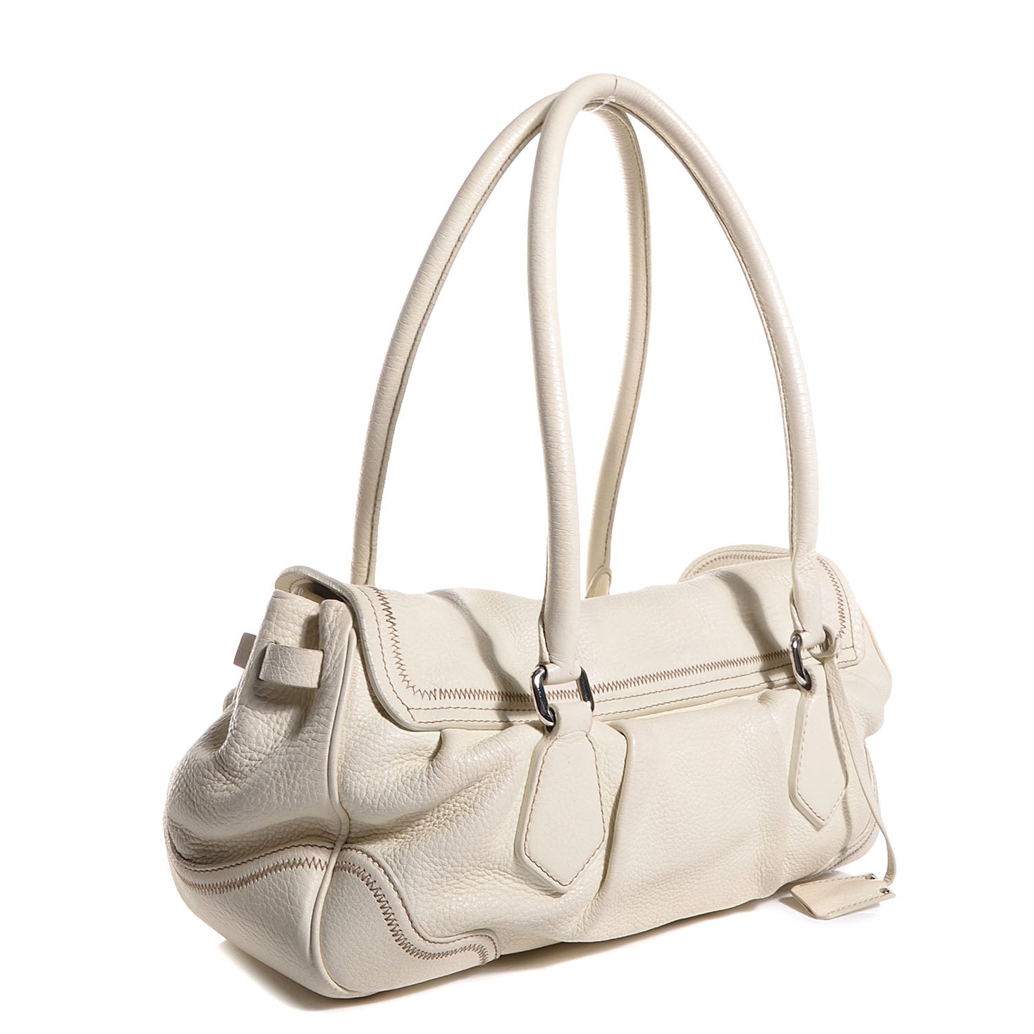 Prada Vitello Daino Foldover Pushlock Satchel Talco 3 of 11