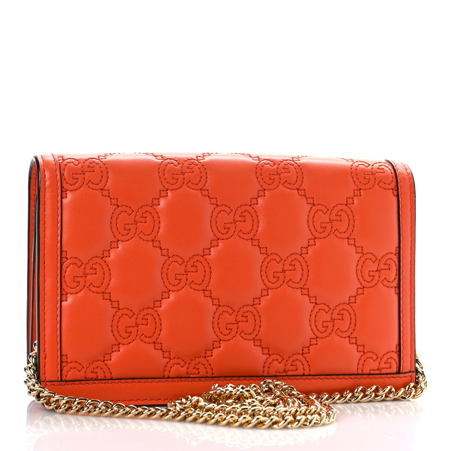 Gucci Calfskin GG Matelasse Chain Wallet Deep Orange 2 of 8