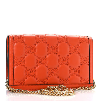 Gucci Calfskin GG Matelasse Chain Wallet Deep Orange 2 of 8