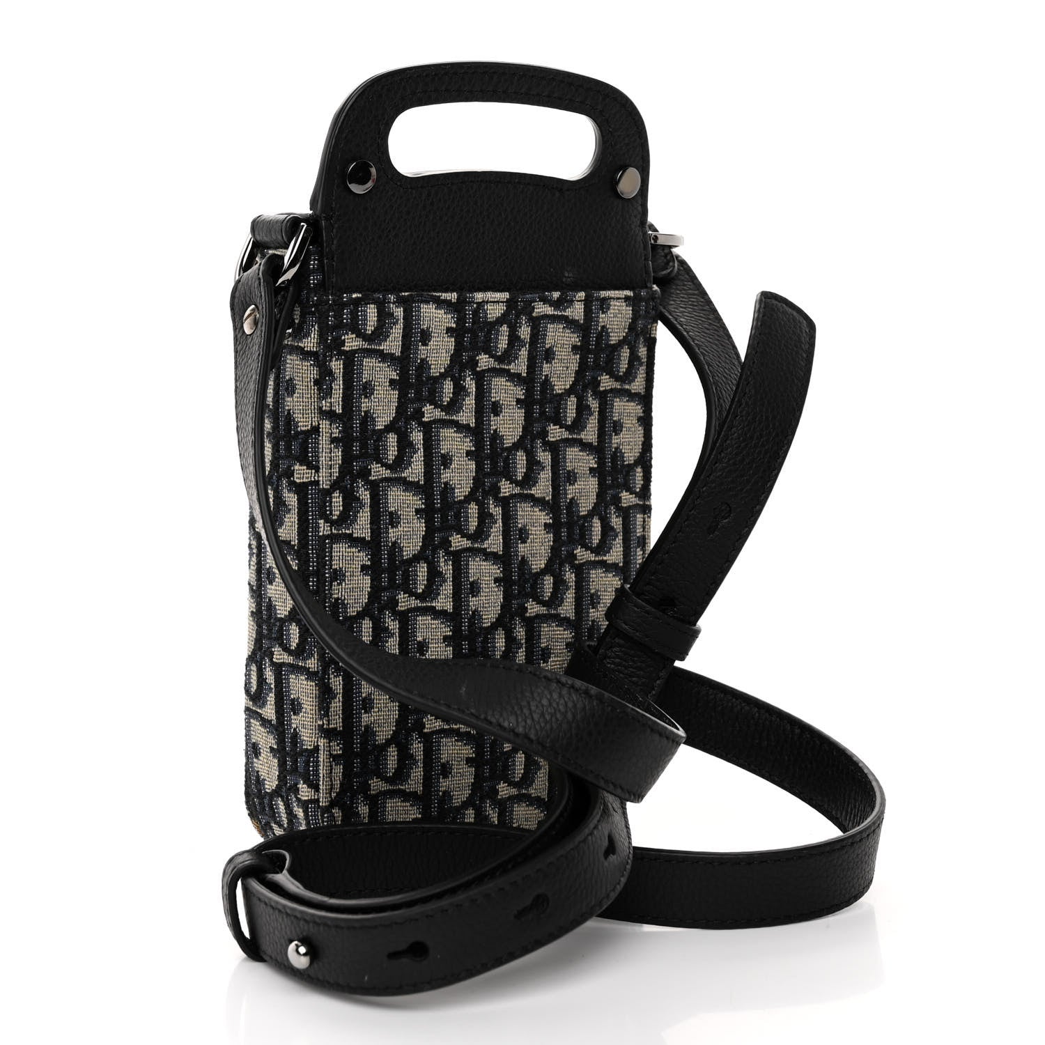 Christian Dior Oblique Grained Calfskin Vertical Saddle Pouch With Strap Beige Black 3 of 11