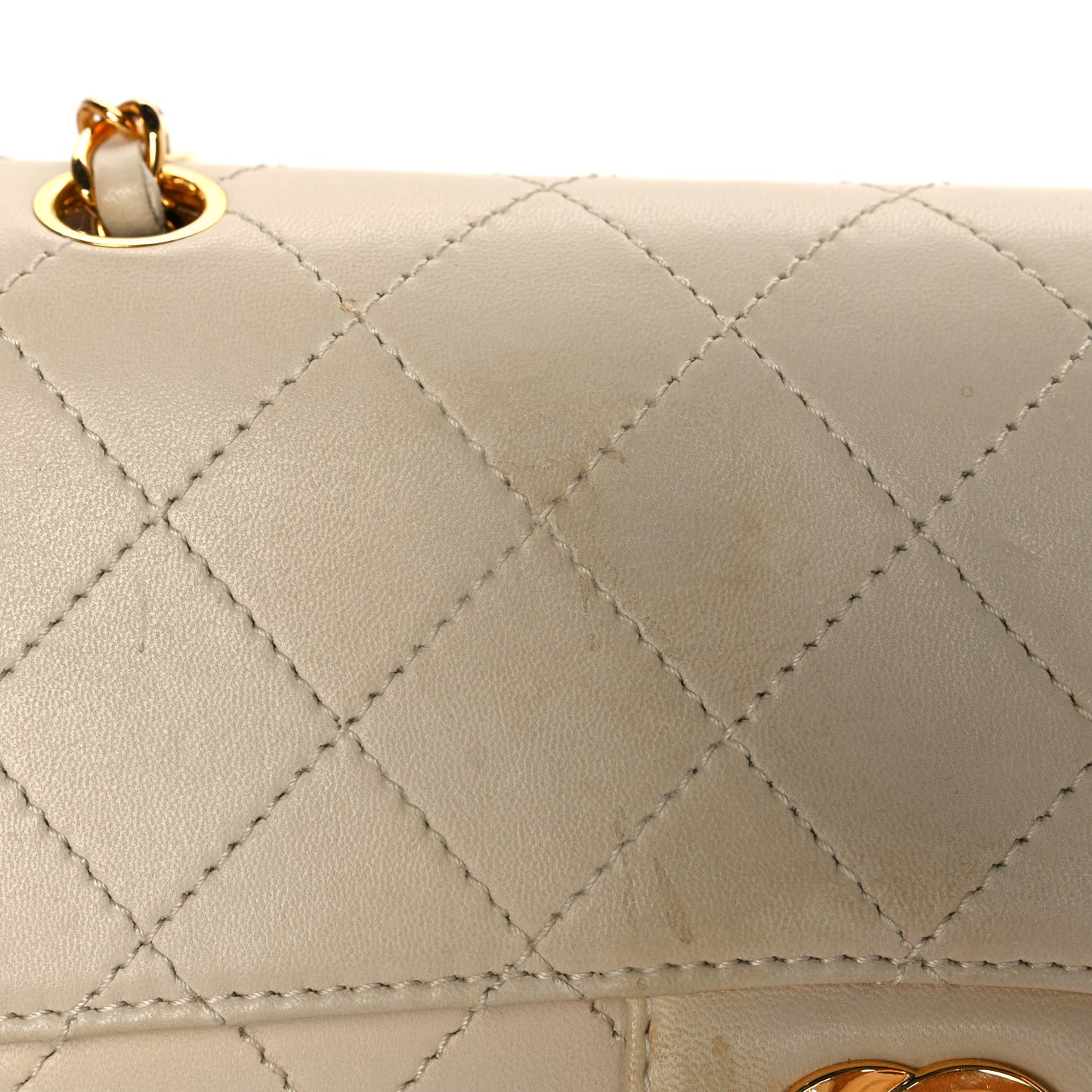 Lambskin Quilted Small Single Flap White