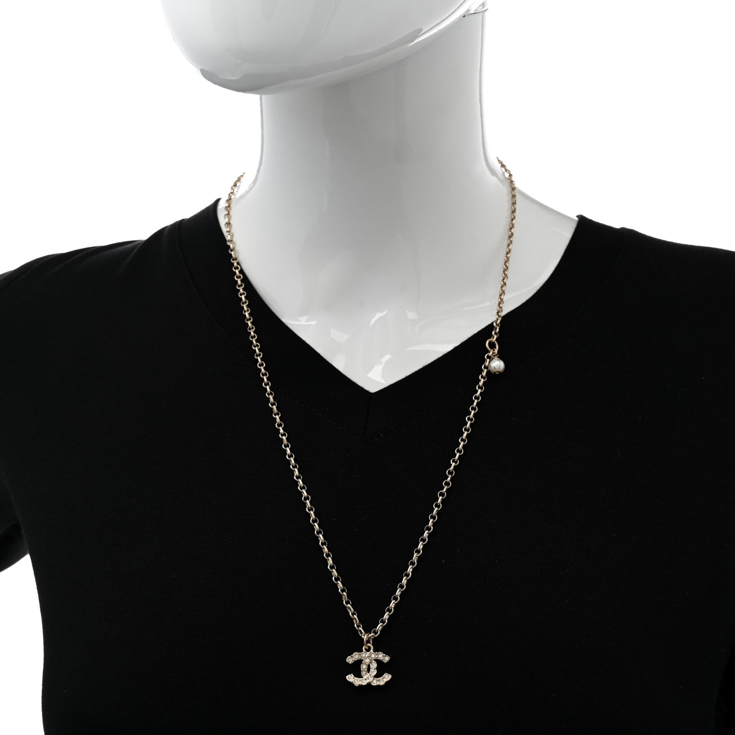 Metal Pearl Crystal CC Textured Pendant Necklace Gold
