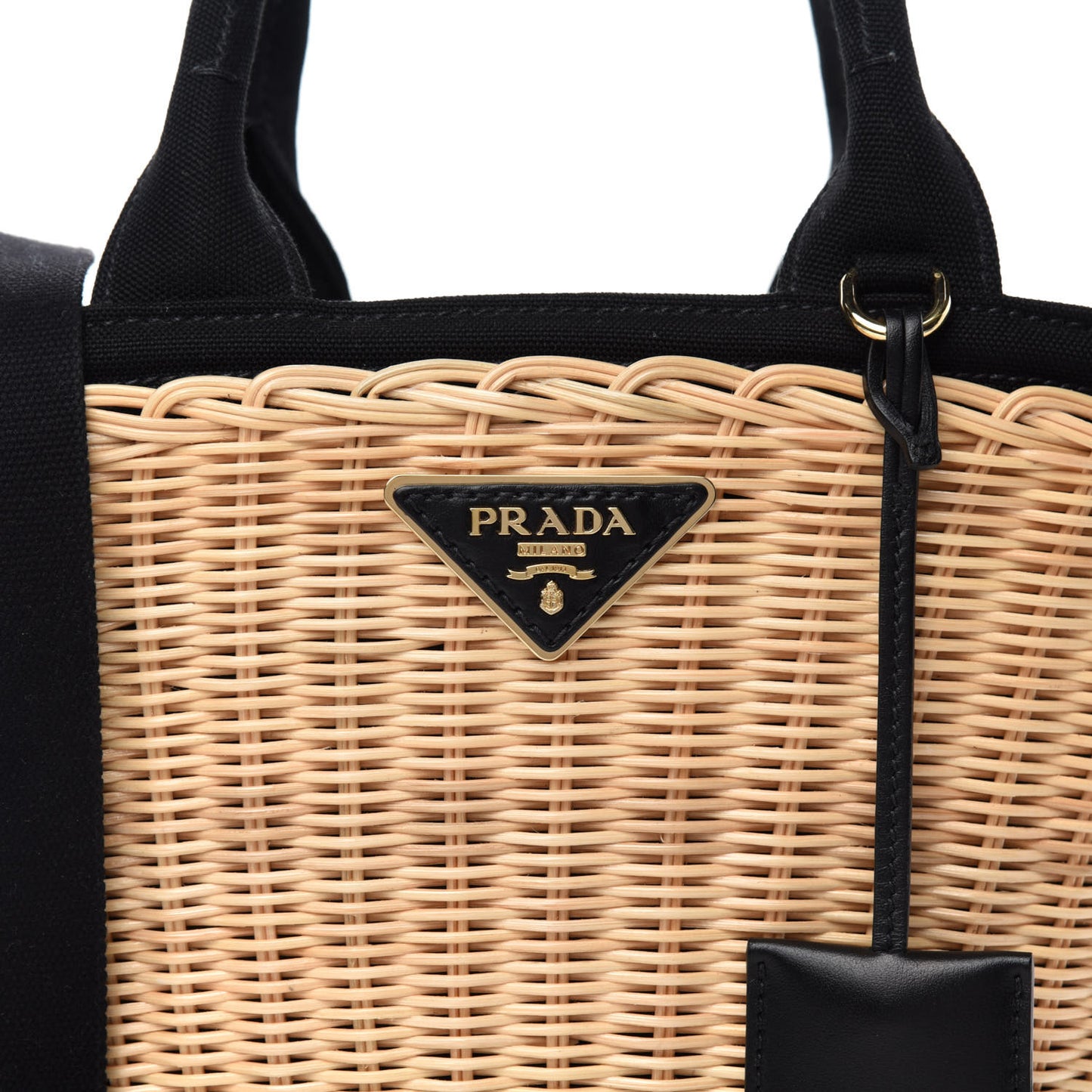 Wicker Canvas Shoulder Bag Naturale Black