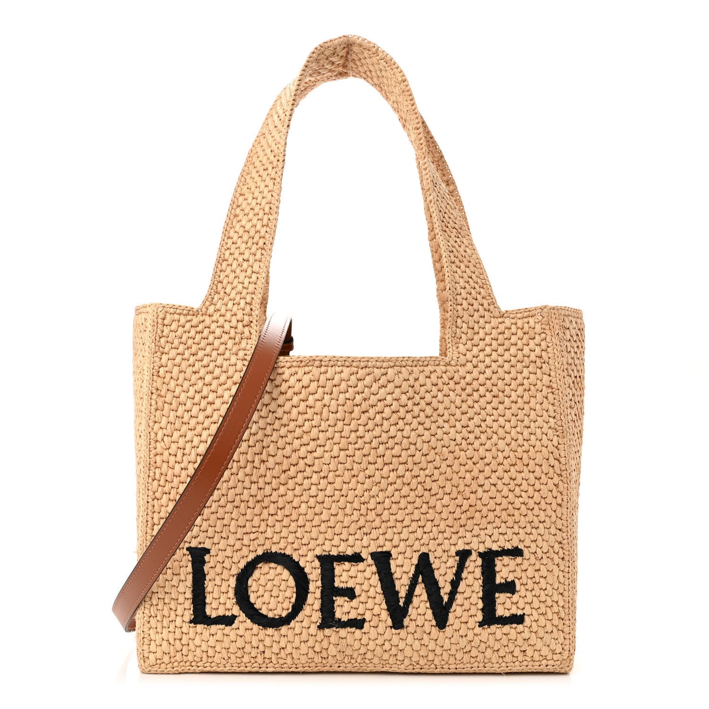 Raffia Medium Paula's Ibiza Logo Tote Natural Tan