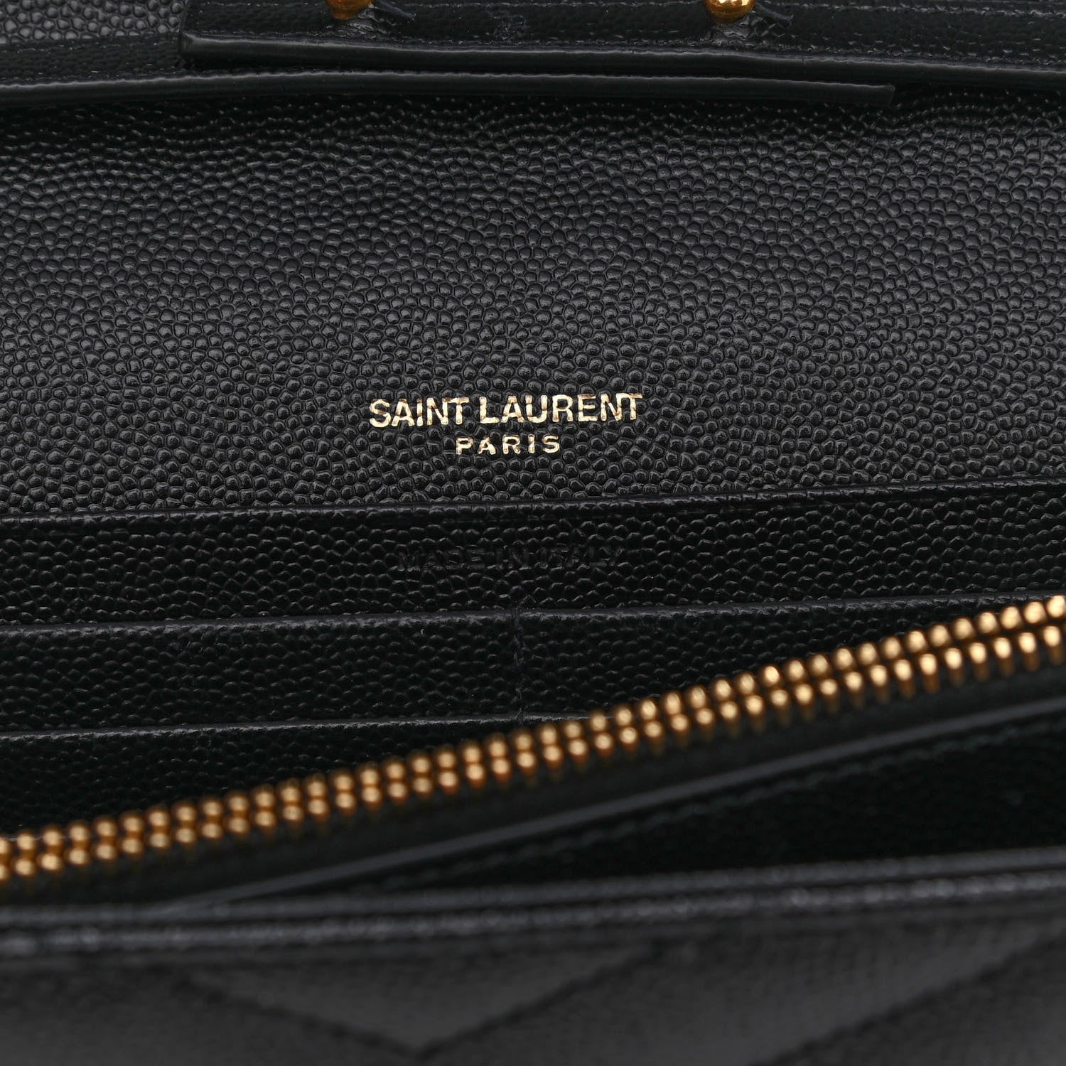 Saint Laurent Grain De Poudre Matelasse Chevron Monogram Chain Wallet Black 6 of 8