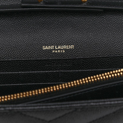 Saint Laurent Grain De Poudre Matelasse Chevron Monogram Chain Wallet Black 6 of 8