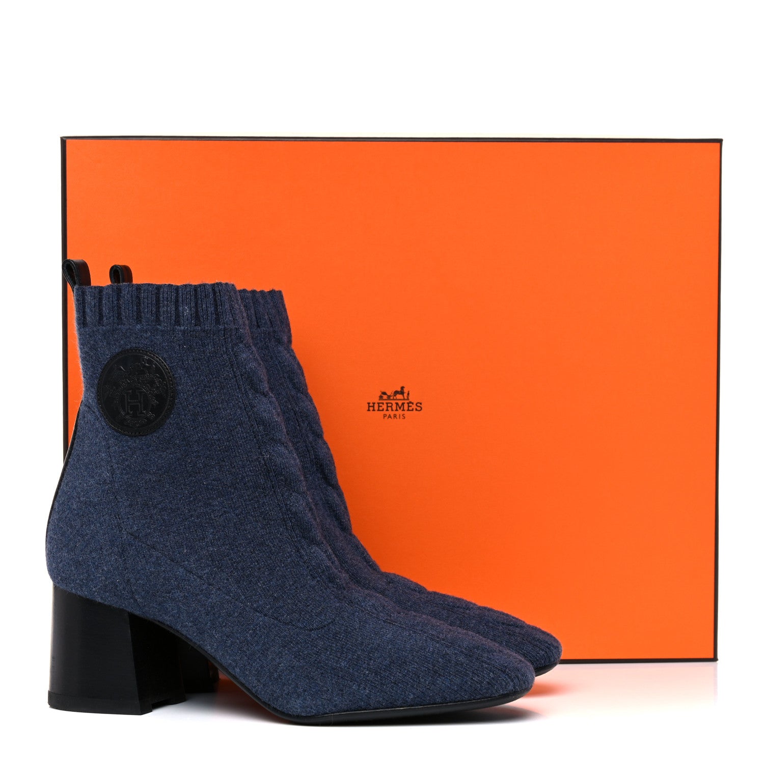 Hermes Knit Calfskin Volver Ankle Boots 36.5 Bleu Fonce 15 of 15