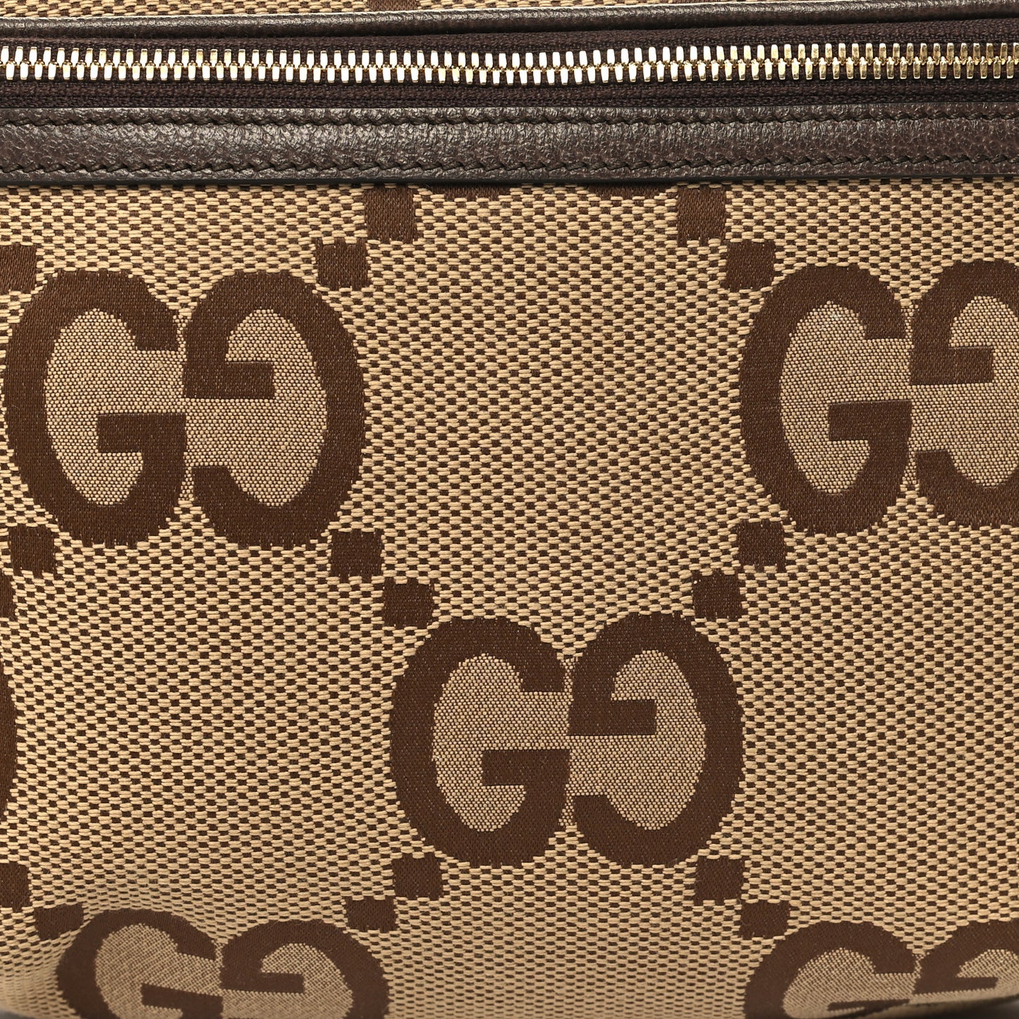 Monogram Jumbo GG Textured Dollar Calfskin Web Belt Bag Camel Ebony New Acero