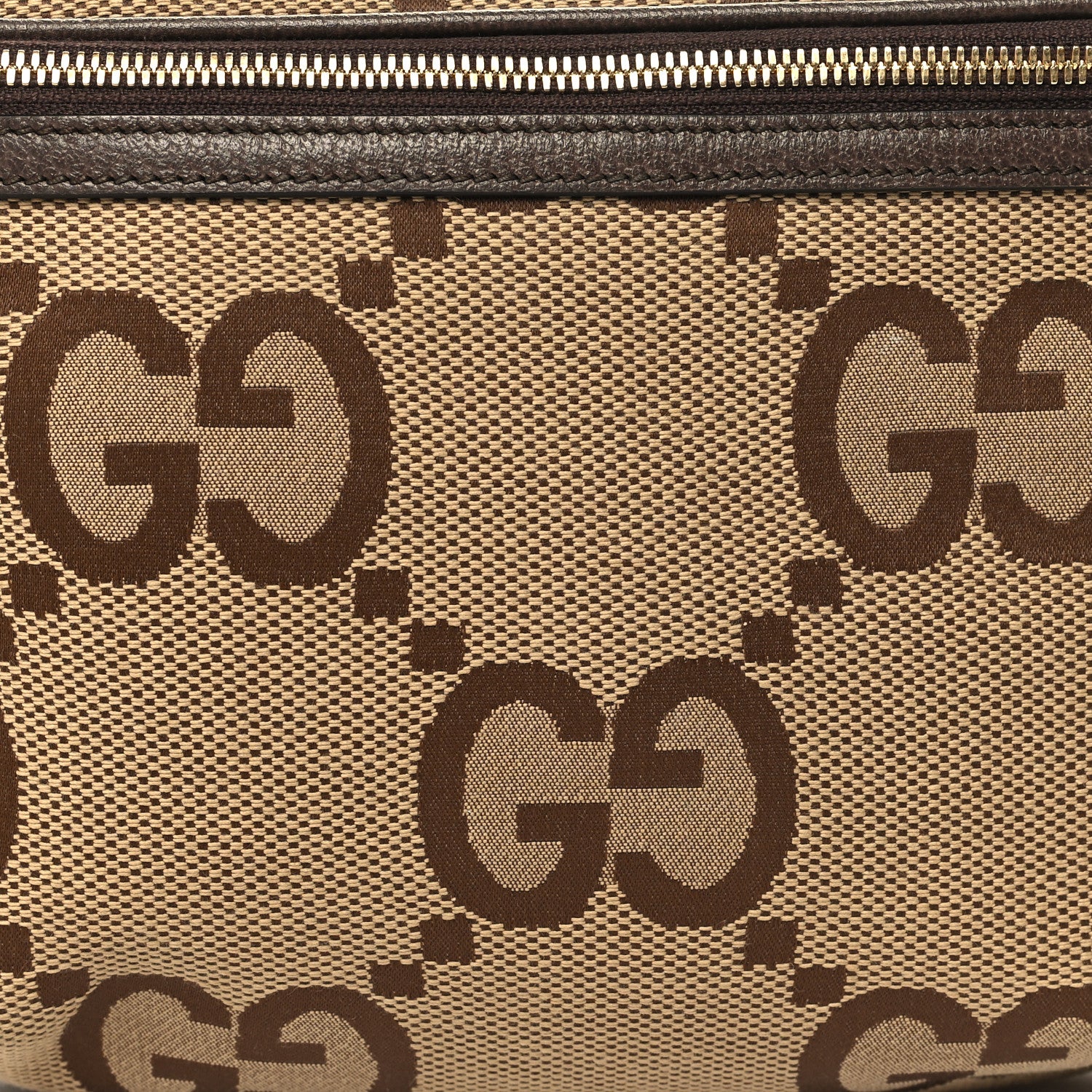 Gucci Monogram Jumbo GG Textured Dollar Calfskin Web Belt Bag Camel Ebony New Acero 8 of 11