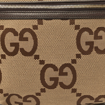 Gucci Monogram Jumbo GG Textured Dollar Calfskin Web Belt Bag Camel Ebony New Acero 8 of 11
