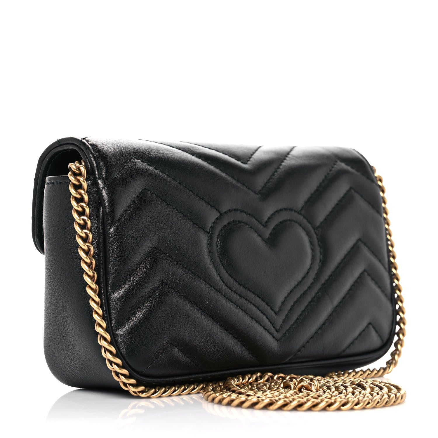 Gucci Calfskin Matelasse Super Mini GG Marmont Shoulder Bag Black 3 of 9