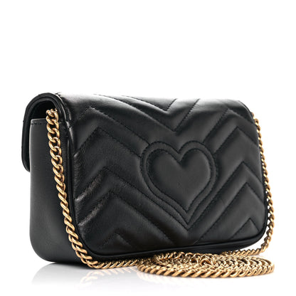 Gucci Calfskin Matelasse Super Mini GG Marmont Shoulder Bag Black 3 of 9
