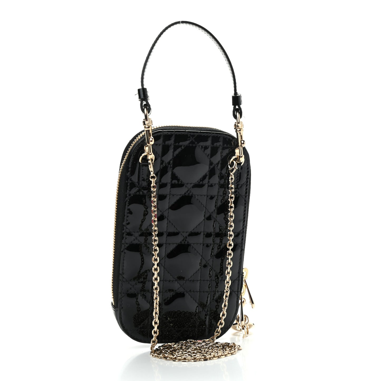 Patent Cannage Lady Dior Phone Holder Black