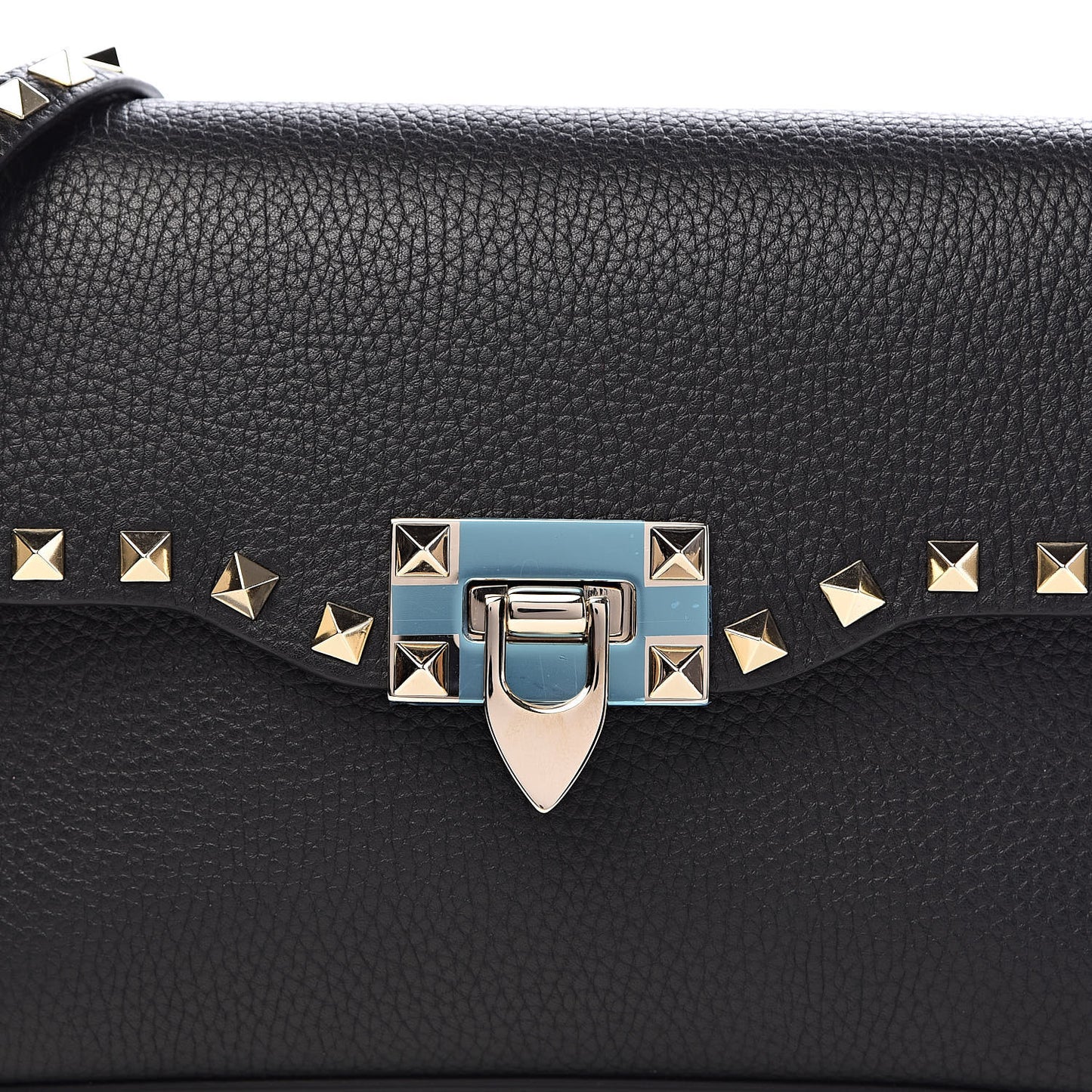 Pebbled Calfskin Medium Rockstud Flip Lock Crossbody Bag Black