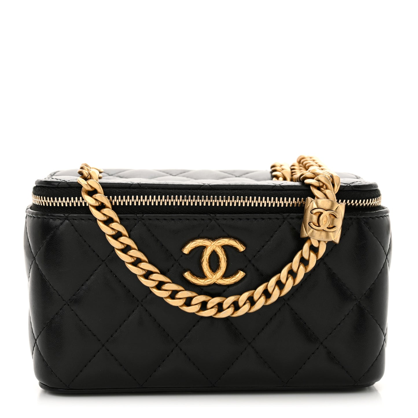 Lambskin Quilted Small Pillow Crush Vanity Case With Chain Black