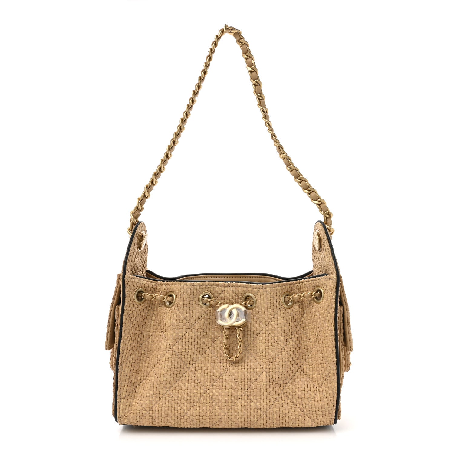 Chanel Braided Raffia Calfskin Quilted Mini Chanel 25 Handbag Beige Black 1 of 10