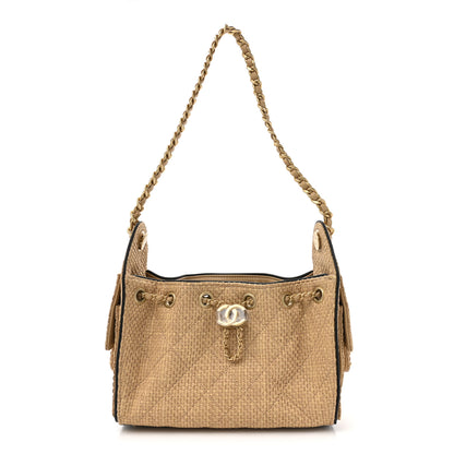 Chanel Braided Raffia Calfskin Quilted Mini Chanel 25 Handbag Beige Black 1 of 10