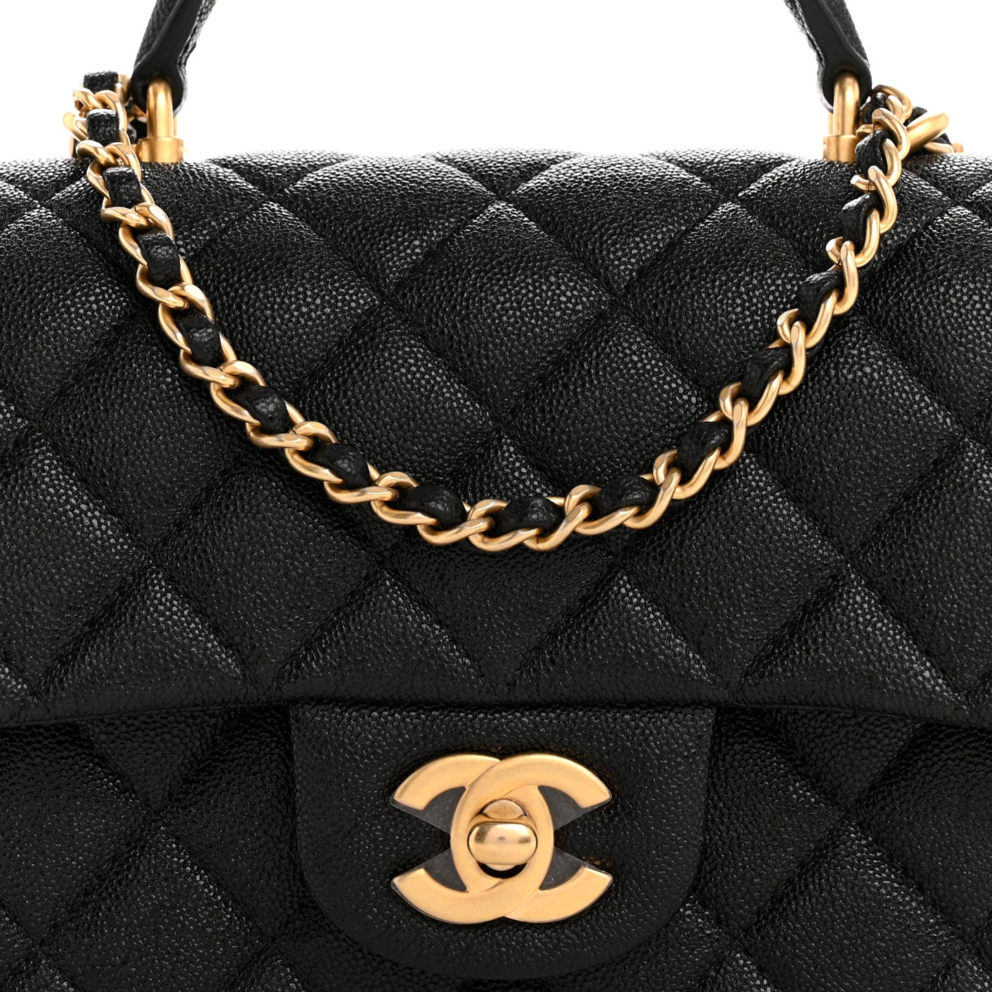 Caviar Quilted Mini Top Handle Rectangular Flap Black