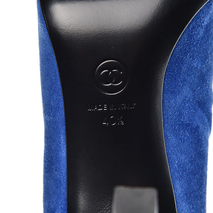 Chanel Suede Calfskin Satin Gabrielle Cap Toe Short Boots 40.5 Royal Blue Black 12 of 15