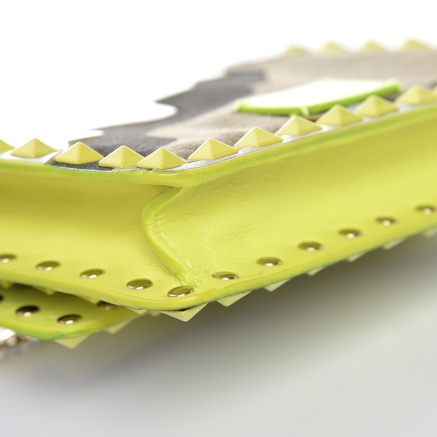 Valentino Garavani Nappa Canvas Camouflage Rockstud Chain Flap Crossbody Bag Fluo Yellow Multicolor 10 of 11