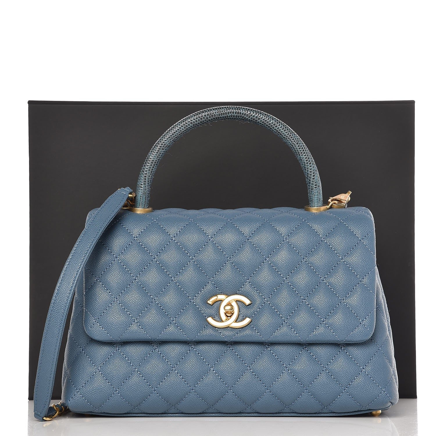 Chanel Caviar Lizard Quilted Small Coco Handle Flap Blue 9 of 9