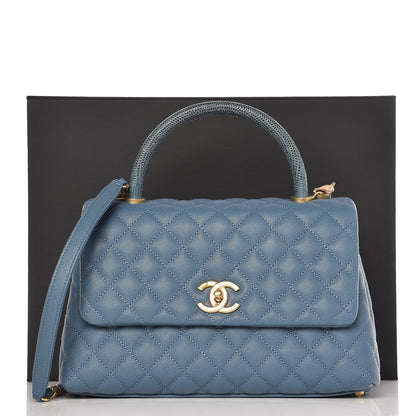 Chanel Caviar Lizard Quilted Small Coco Handle Flap Blue 9 of 9