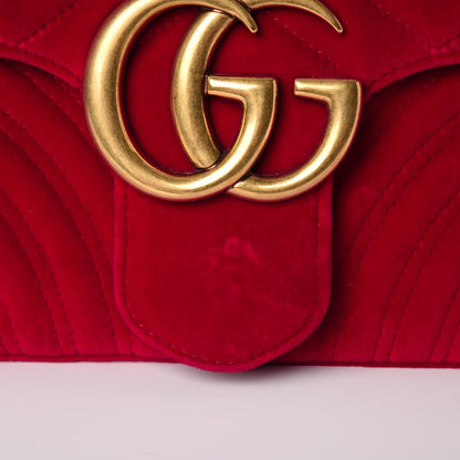 Gucci Velvet Matelasse Medium GG Marmont Shoulder Bag Hibiscus Red 12 of 22