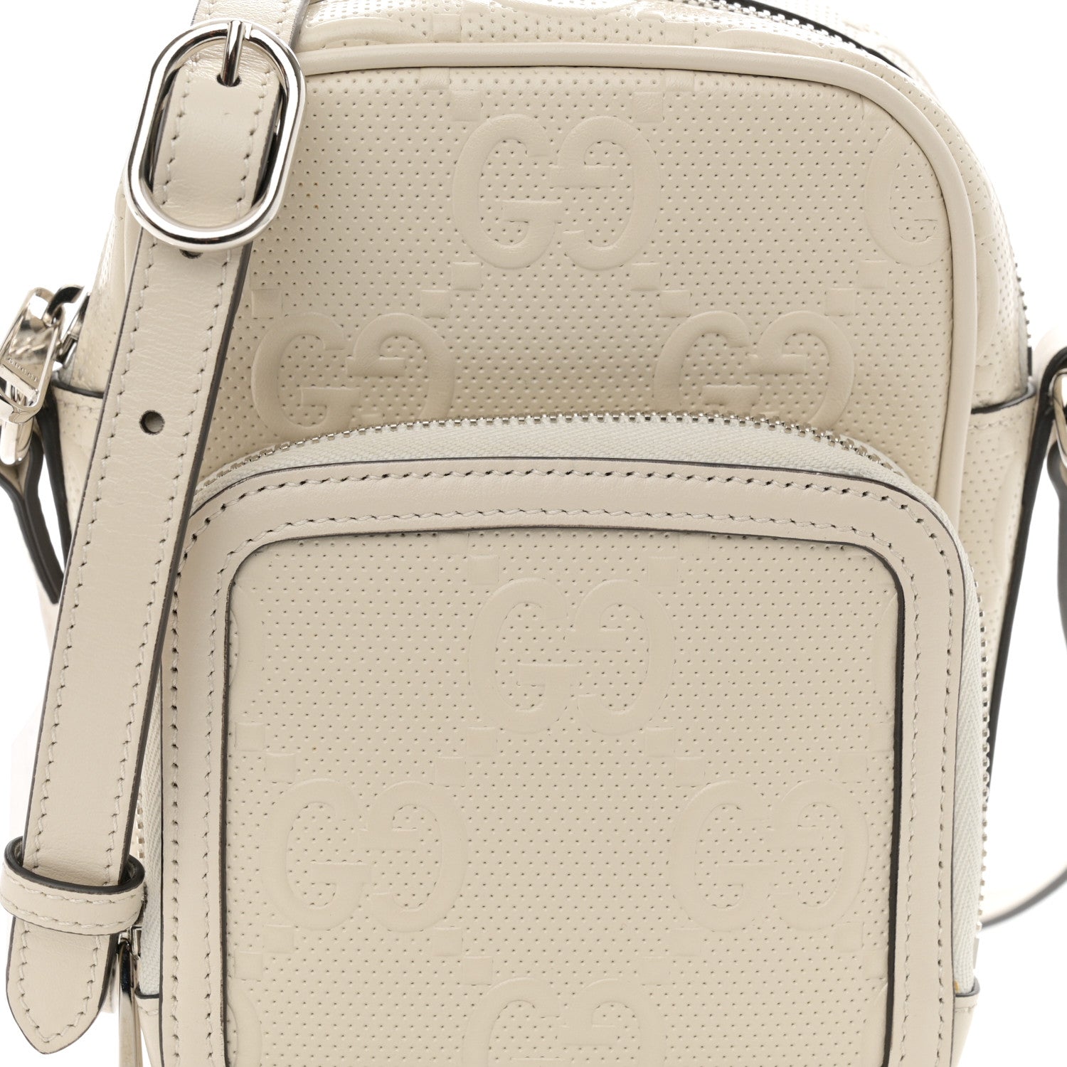Gucci Calfskin GG Tennis Embossed Mini Double Zip Messenger Bag Mystic White 8 of 11