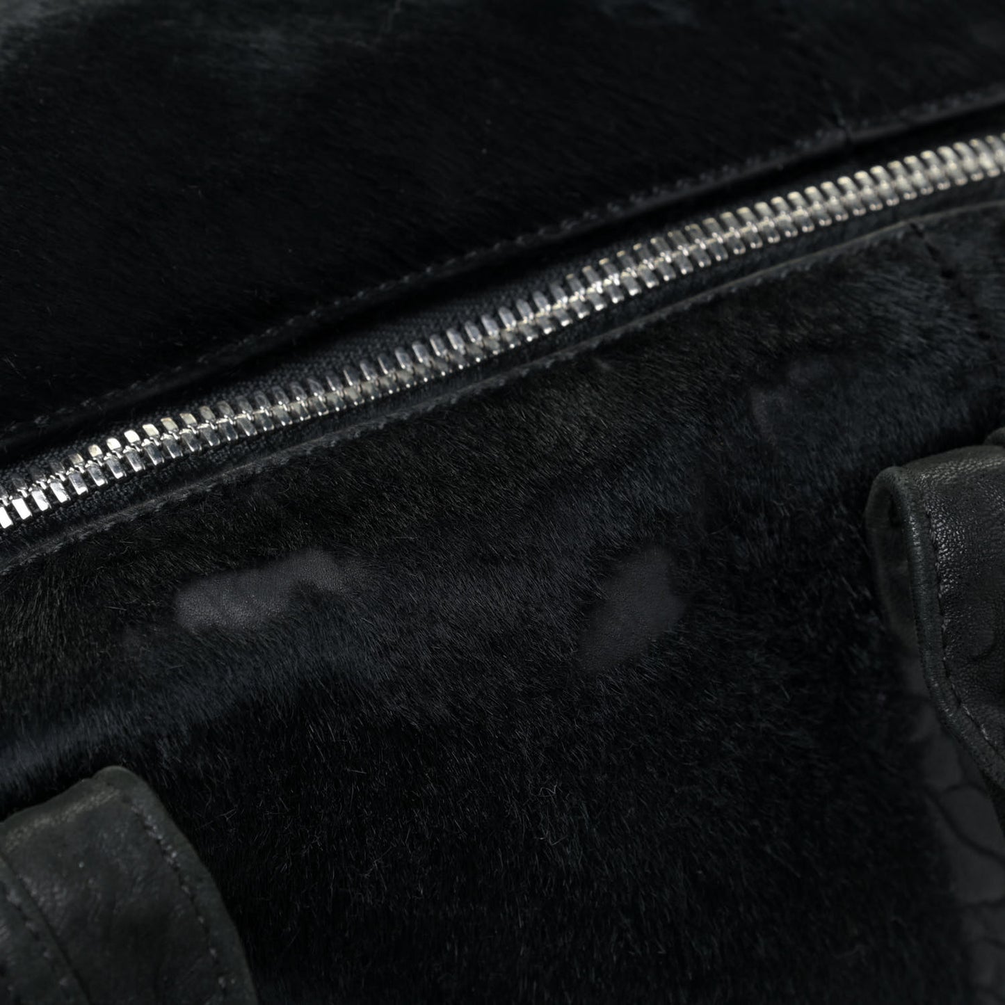 Pebbled Lambskin Pony Hair Rocco Duffle Black Silver Hardware