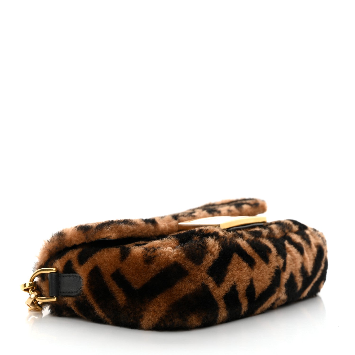 Fendi Shearling Vitello Dolce Macro FF 1974 Mini Baguette Tobacco Black 4 of 12