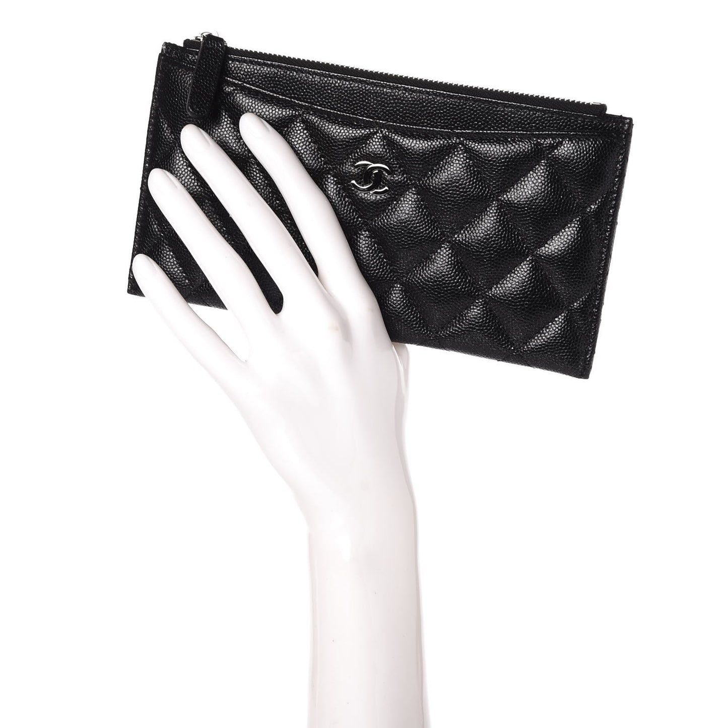 Iridescent Caviar Quilted Classic Zip Pouch Black