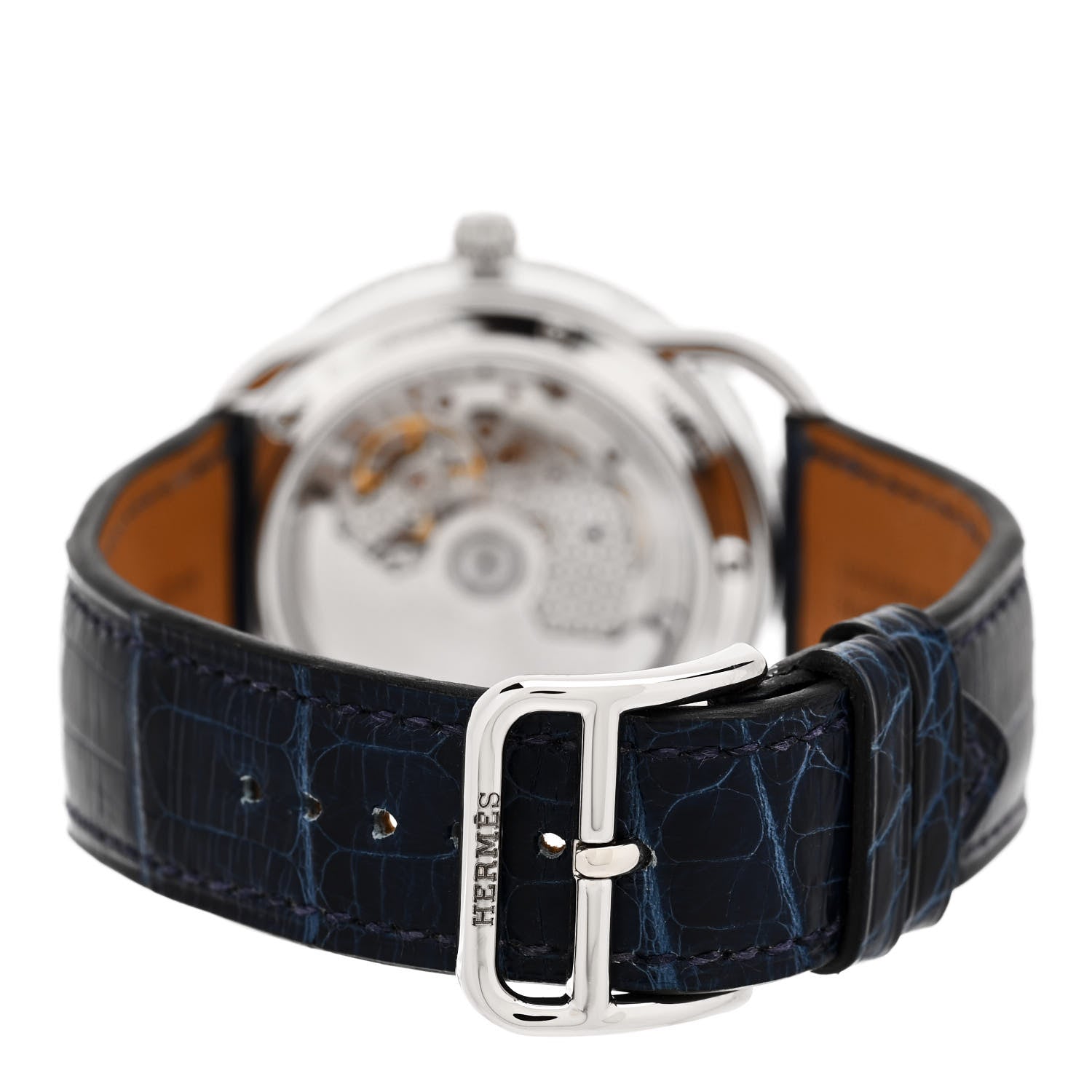 Hermes 18K White Gold Alligator Diamond 38mm Arceau Petite Lune Automatic Watch Bleu Saphir 3 of 7