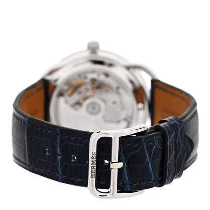 Hermes 18K White Gold Alligator Diamond 38mm Arceau Petite Lune Automatic Watch Bleu Saphir 3 of 7