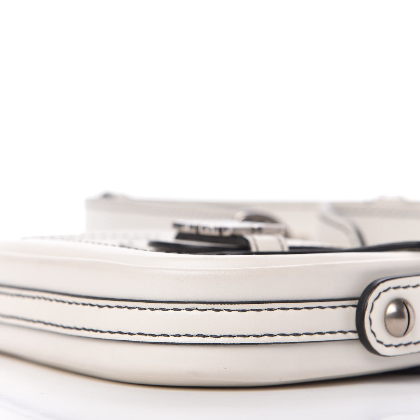 Calfskin Mini D Fence Saddle Bag White