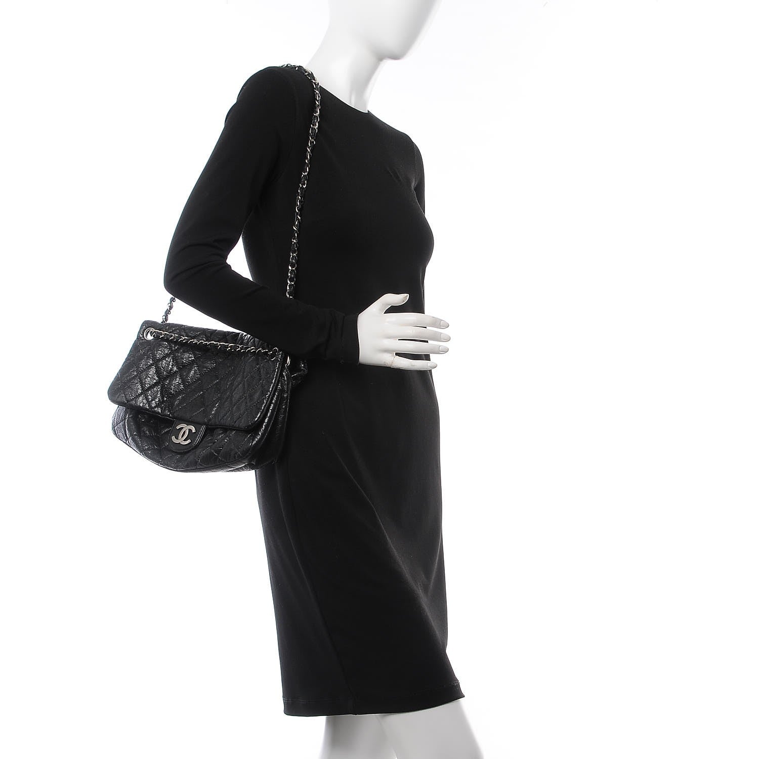 Chanel Crackled Calfskin Quilted Large Flap Black 3 of 8
