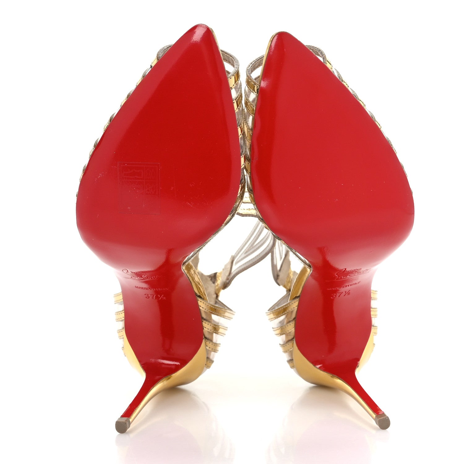 Christian Louboutin Specchio PVC Maratena 100 Sandal Heels 37.5 Gold 5 of 8