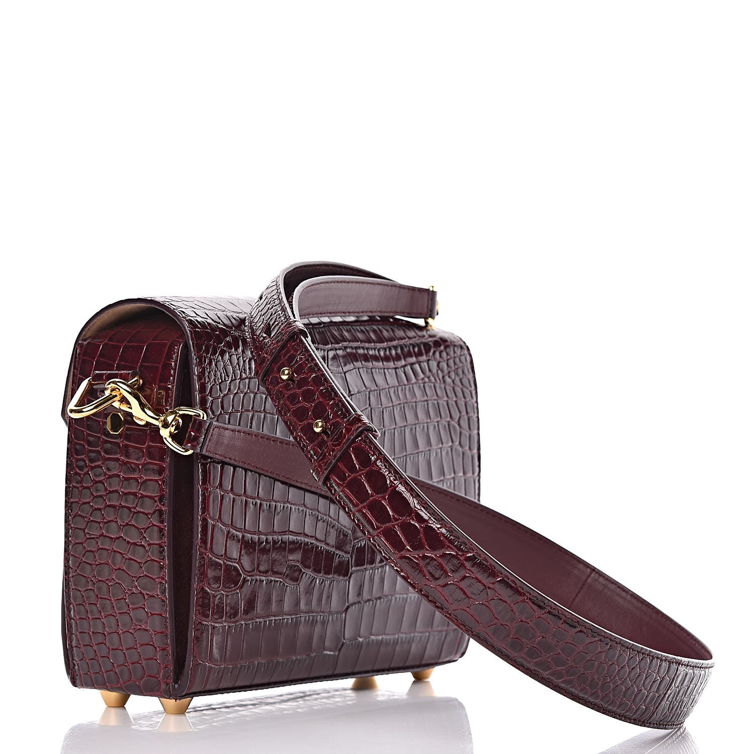Alexander McQueen Calfskin Crocodile Embossed Box Shoulder Bag 21 Velvet Red 3 of 9