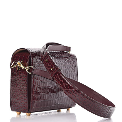 Alexander McQueen Calfskin Crocodile Embossed Box Shoulder Bag 21 Velvet Red 3 of 9