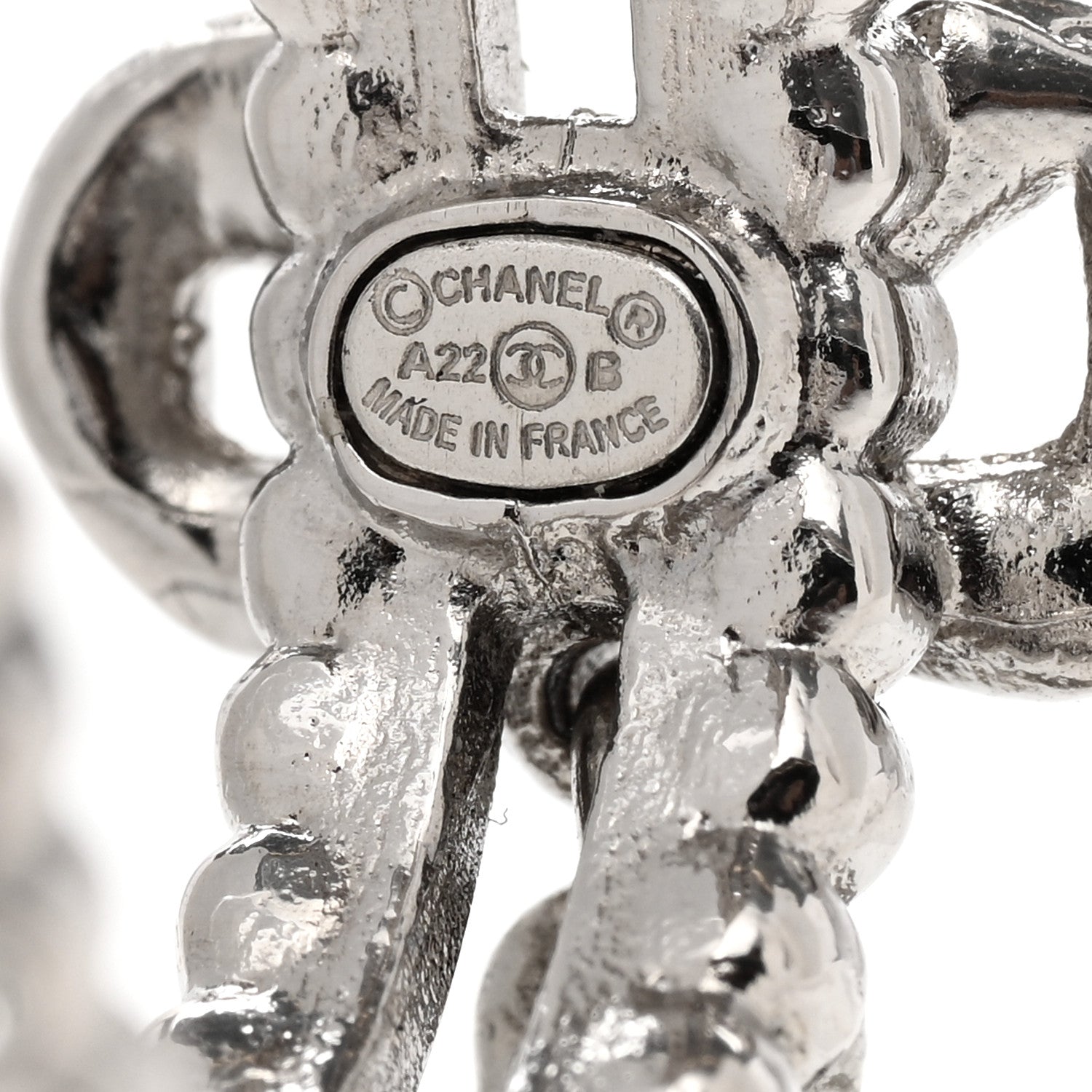 Chanel Crystal CC Bow Hoop Drop Earrings Silver 4 of 4