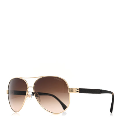 Chanel Lambskin Quilted CC Aviator Sunglasses 4195-Q Brown Gold 1 of 7