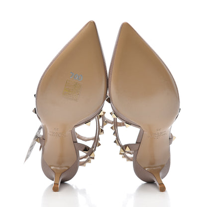 Valentino Garavani Pebbled Calfskin Rockstud Ankle Strap 65mm Pumps 36 Poudre 5 of 10