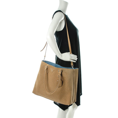 Prada Suede Perforated Tote Cammello 2 of 8