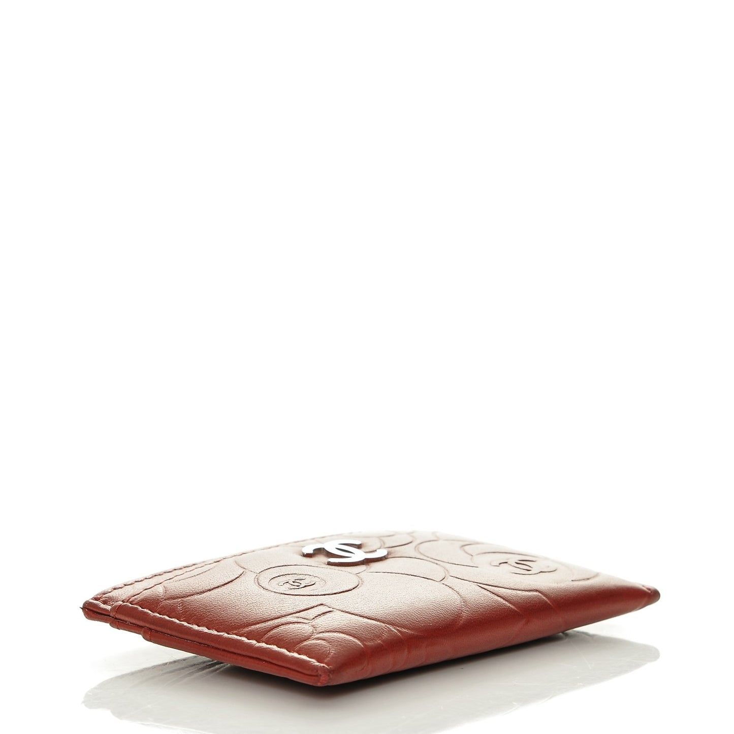 Lambskin Camellia Embossed Card Holder Red