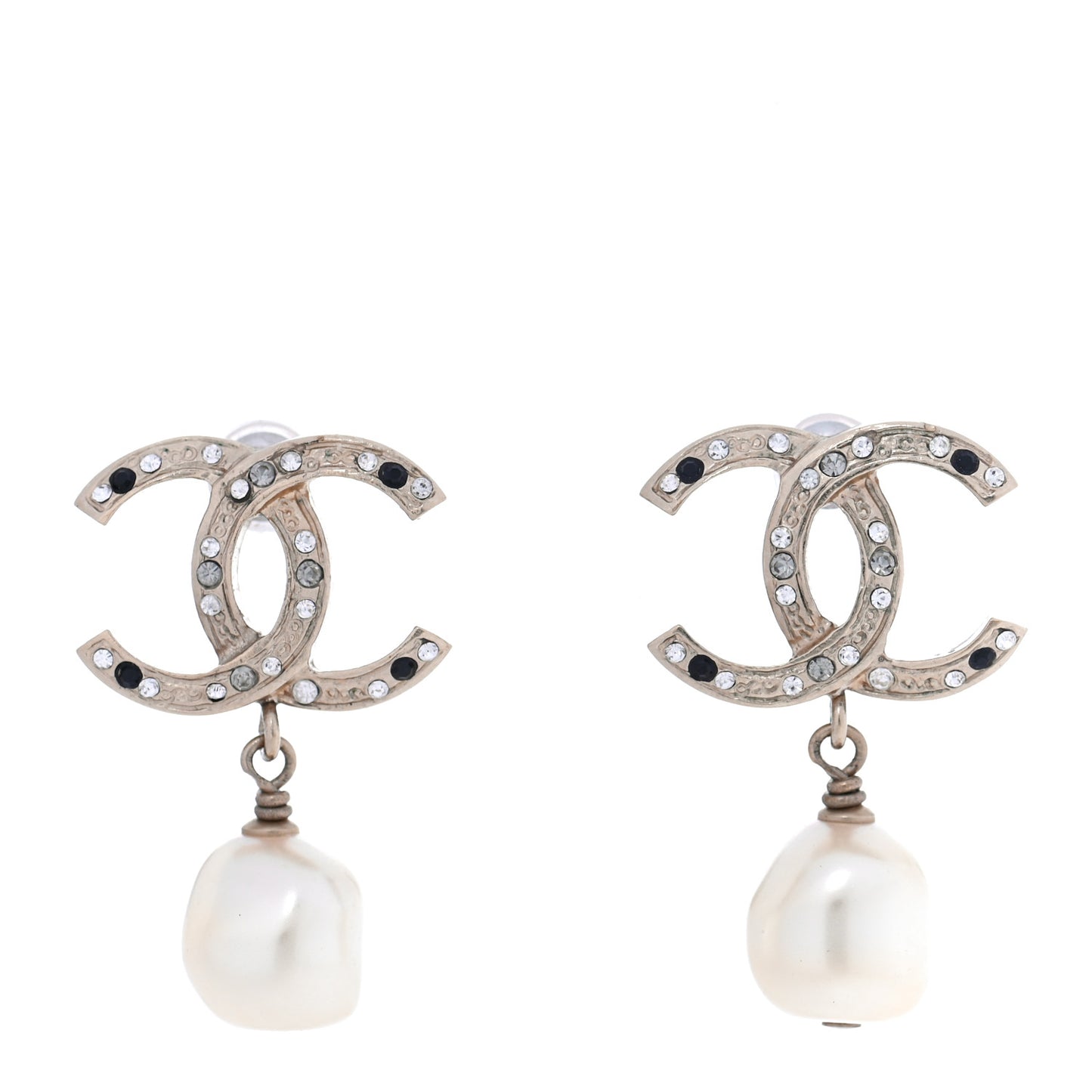Crystal Pearl CC Drop Earrings Gold Black