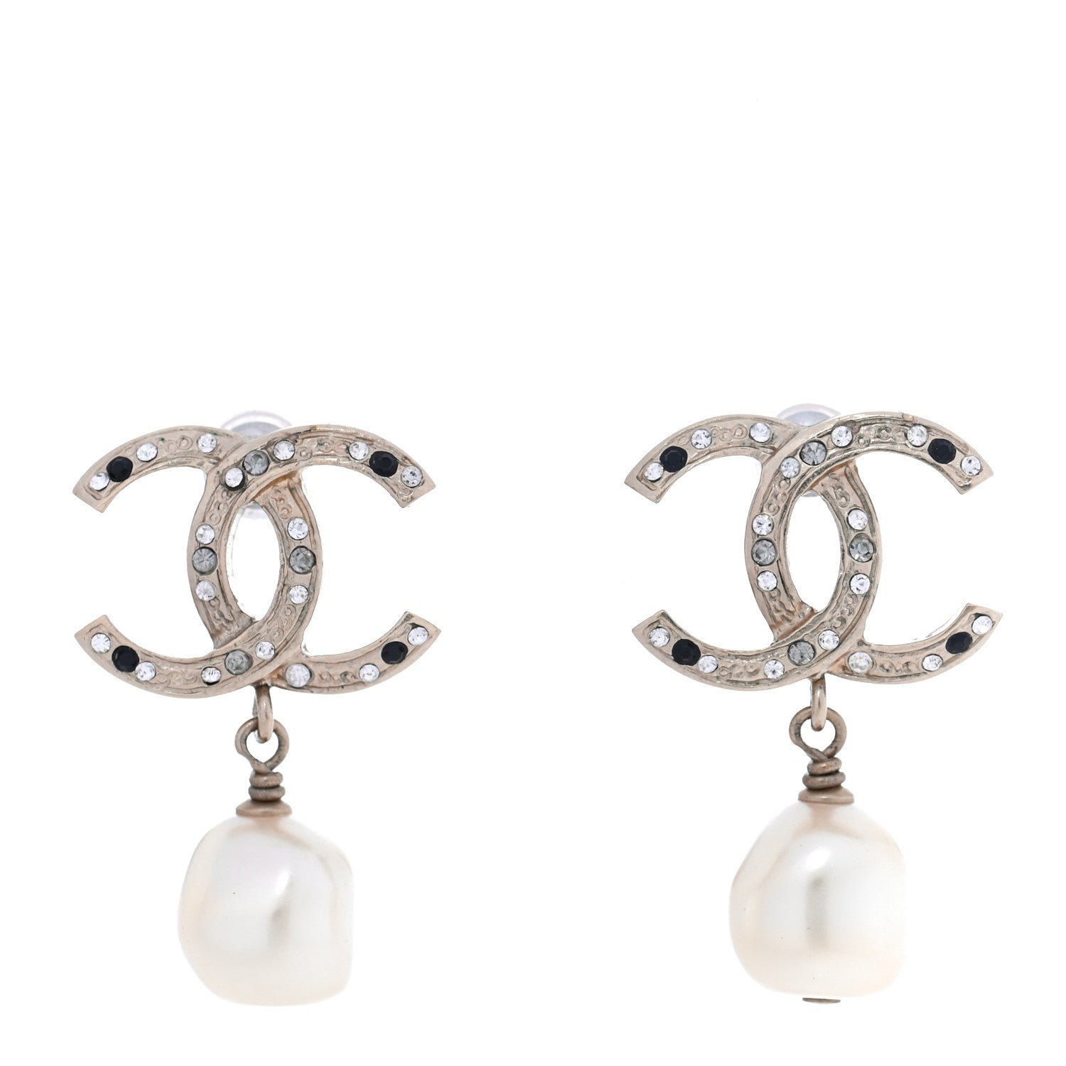 Chanel Crystal Pearl CC Drop Earrings Gold Black 1 of 5