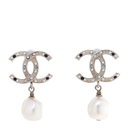 Chanel Crystal Pearl CC Drop Earrings Gold Black 1 of 5
