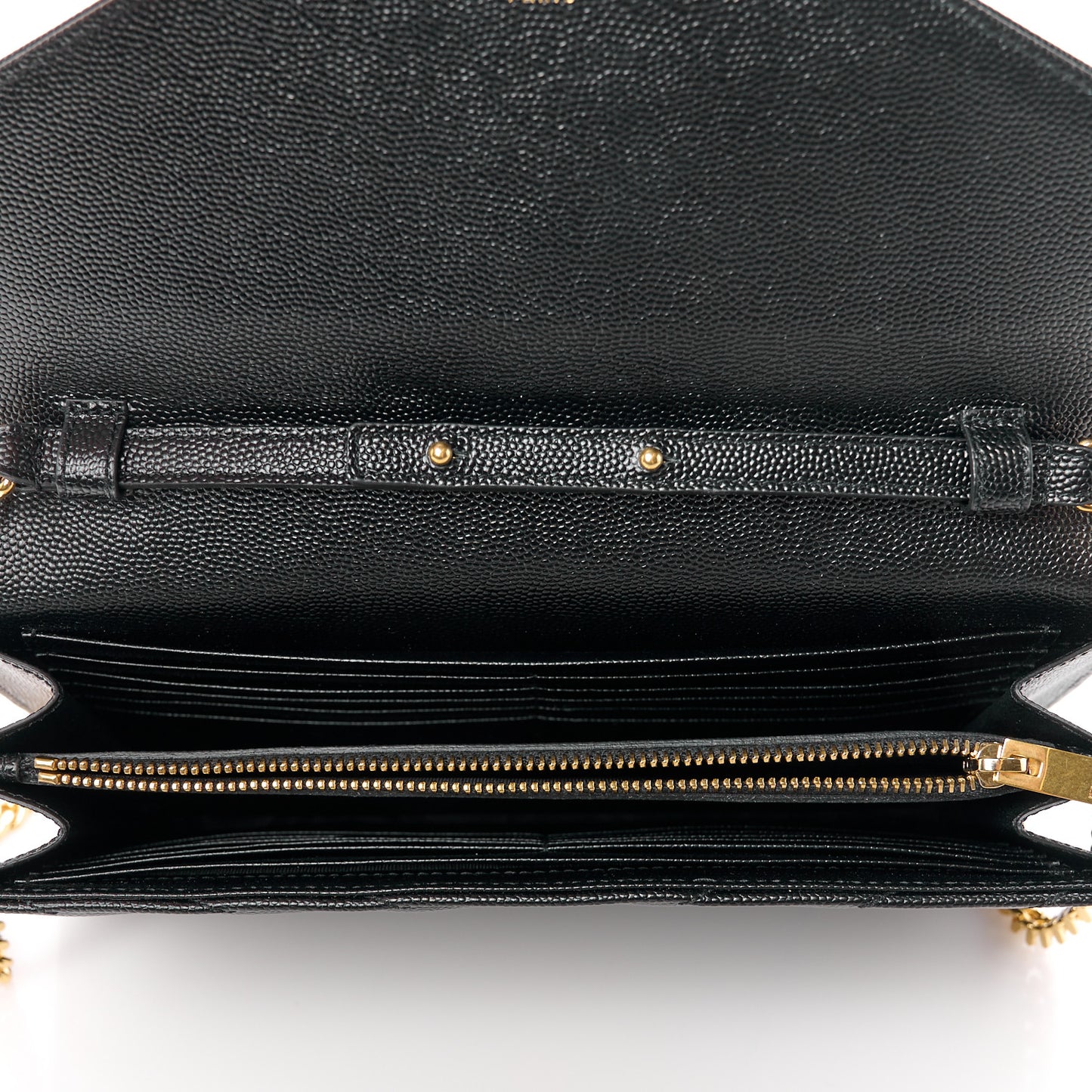Grain De Poudre Matelasse Chevron Monogram Envelope Chain Wallet Black