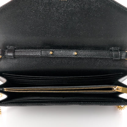Saint Laurent Grain De Poudre Matelasse Chevron Monogram Envelope Chain Wallet Black 5 of 11