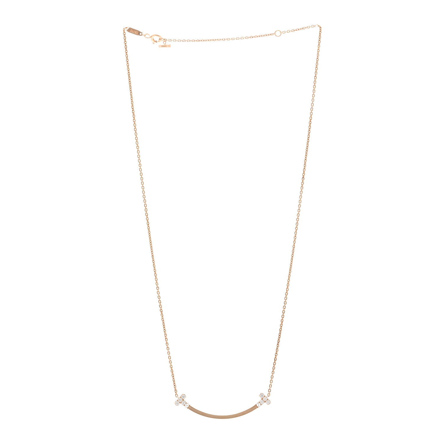 Tiffany 18K Rose Gold Diamond .19ctw Medium T Smile Pendant Necklace 3 of 6