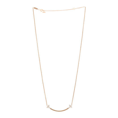 Tiffany 18K Rose Gold Diamond .19ctw Medium T Smile Pendant Necklace 3 of 6